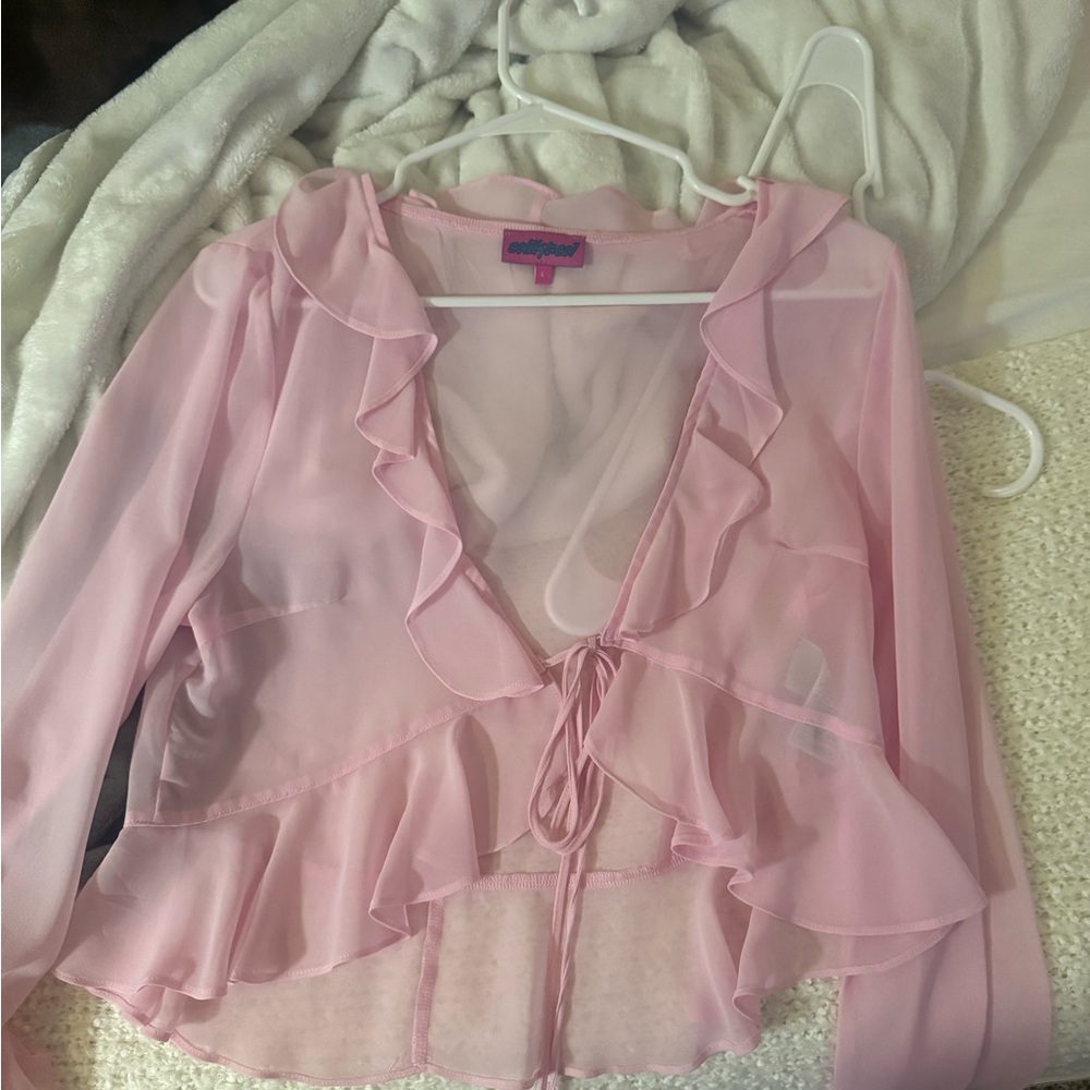Sheer Pink Ruffle Top